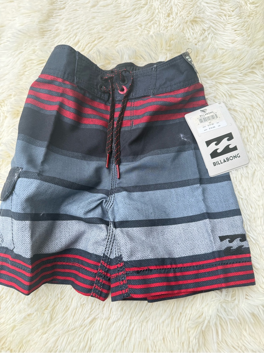 Billabong Toddler’s Red and Gray Stripe Board Shorts